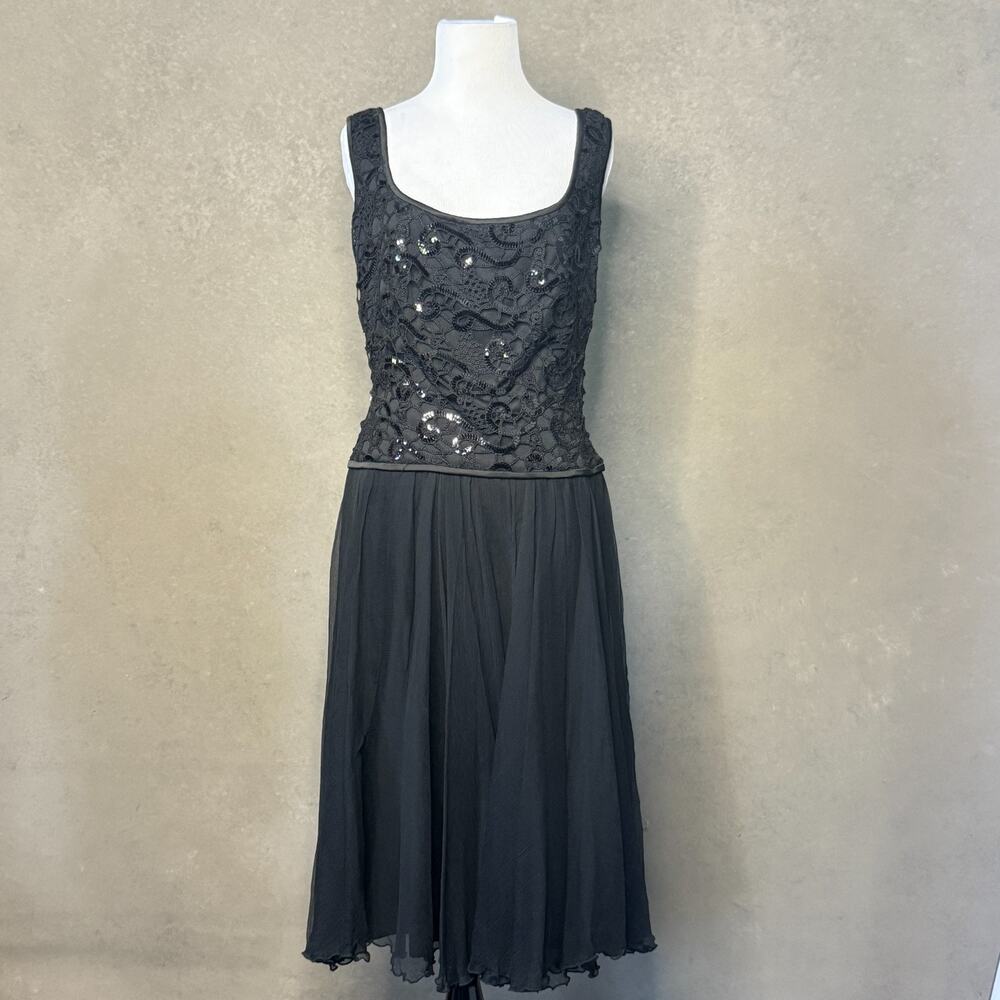 Tadashi Collection Black Beaded Lace Evening Dress Size 8